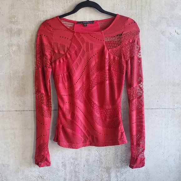 GUESS / Red long sleeve top with cutouts / Size XS - Picture 1 of 4